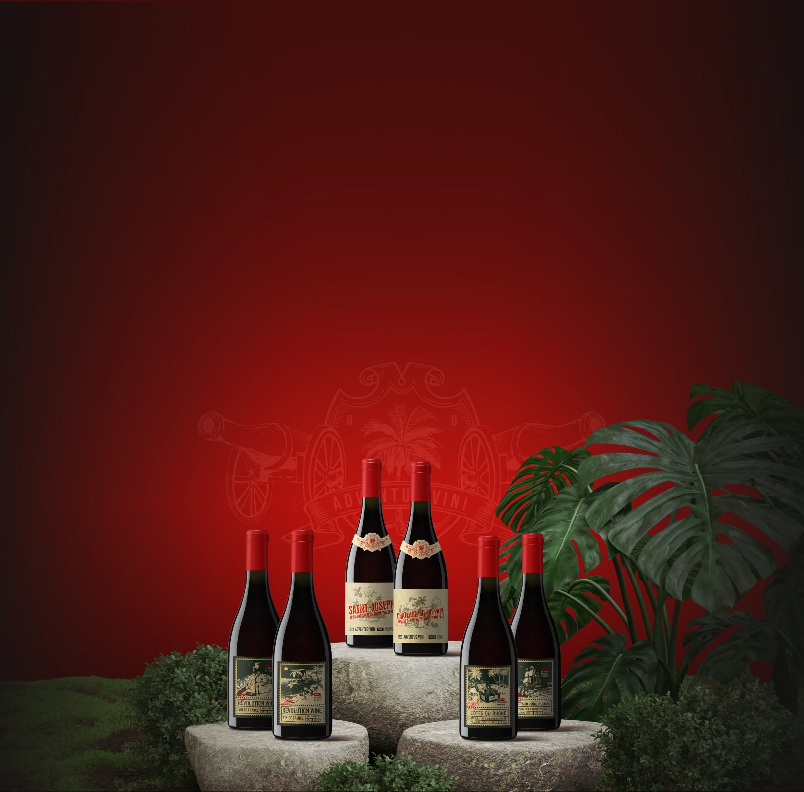 presentation fond rouge bouteilles adventus vini